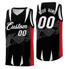 Black Red Snake Scale Venomous Fang Graffiti Basketball Jersey 1