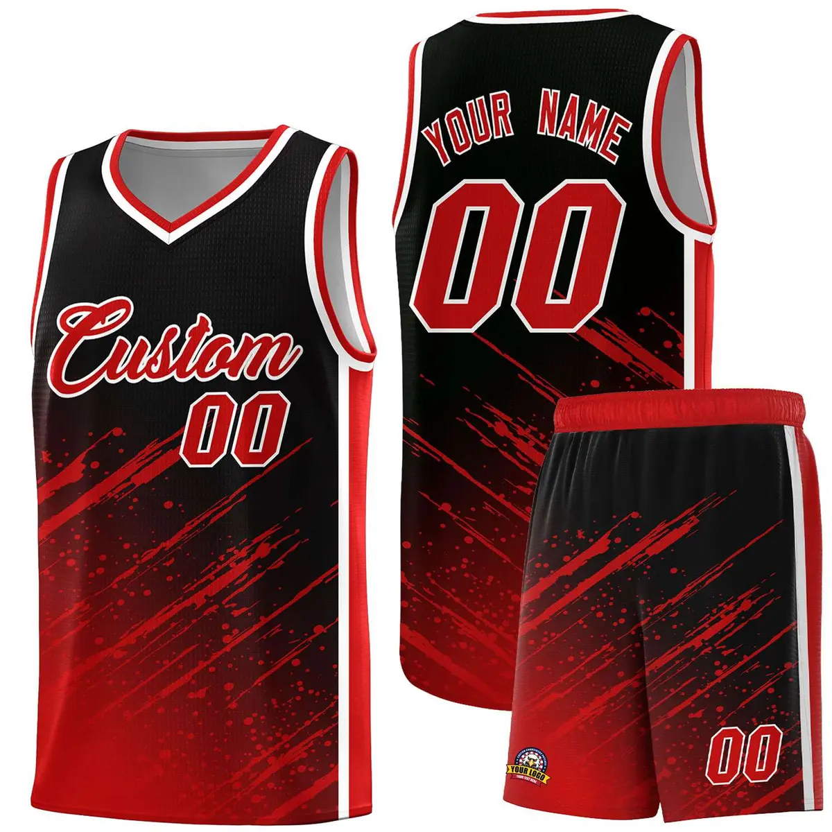 Black Red Splash Lightweight Basketball Kit