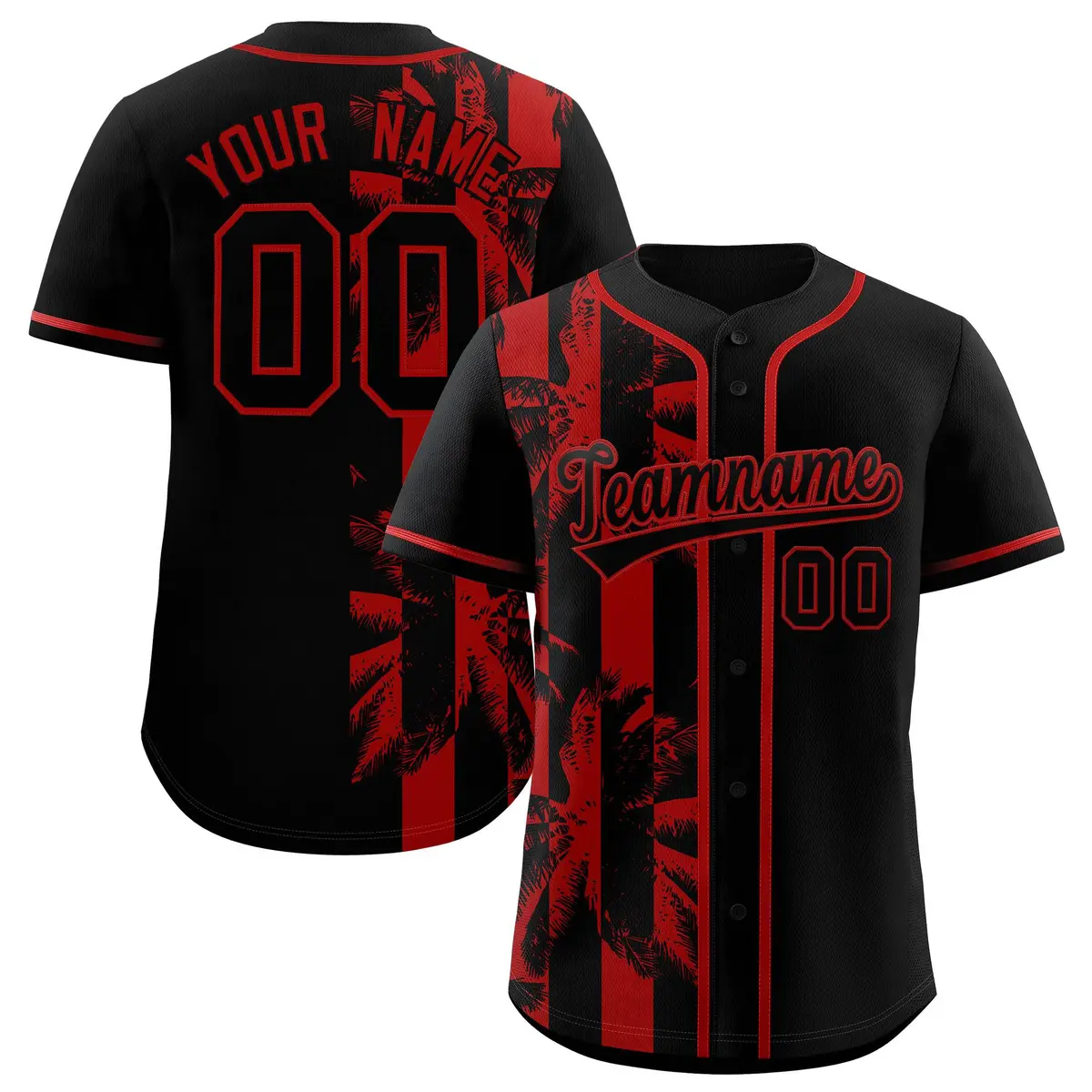 Black Red Split Coconut Tree Design Baseball Jersey