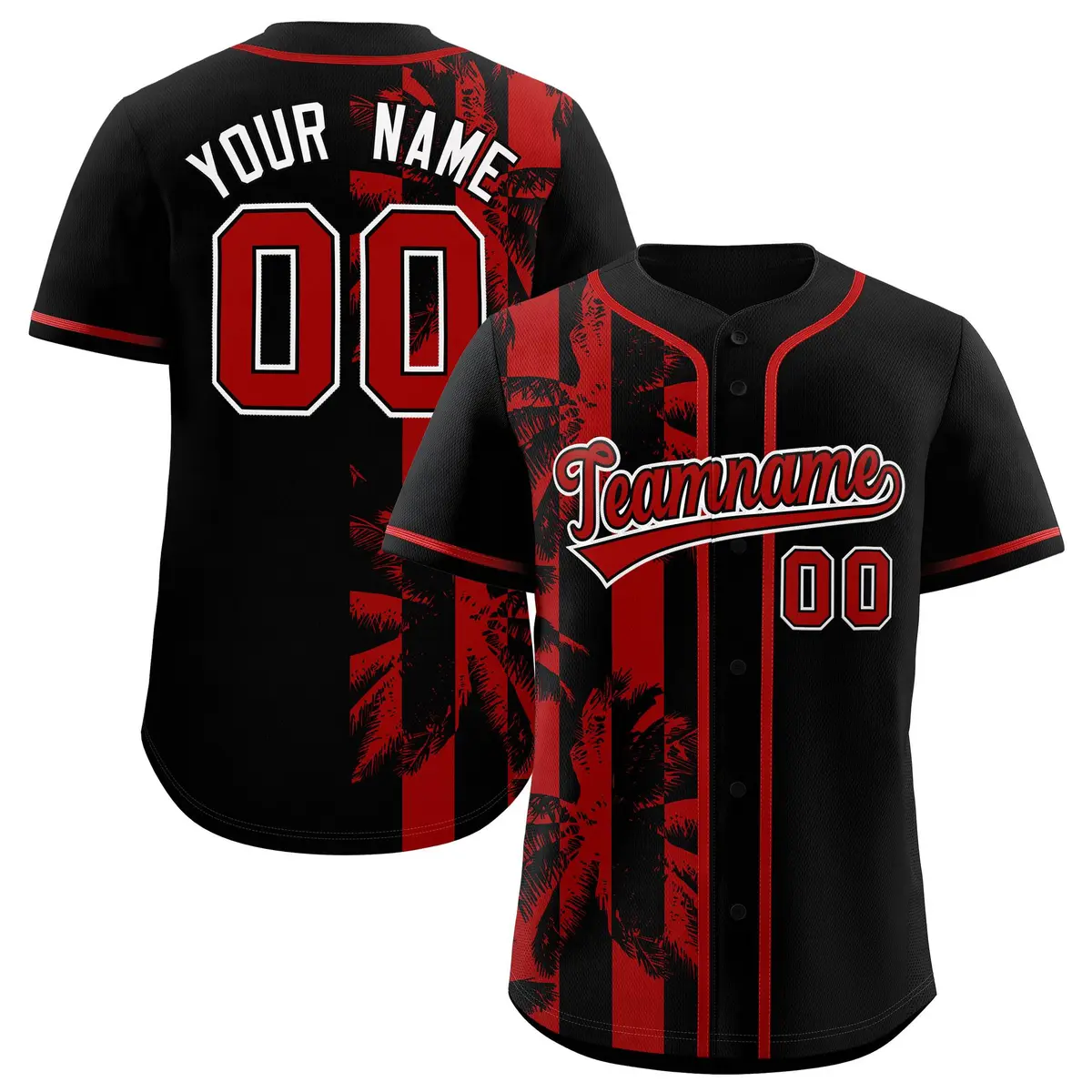 Black Red Split Coconut Tree Design Baseball Jersey