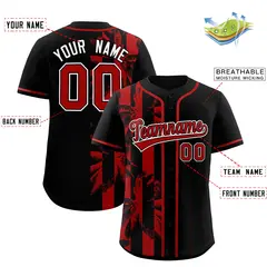 Black Red Split Coconut Tree Design Baseball Jersey 2