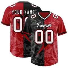 Black Red Split Lightning Pattern Football Jersey 1