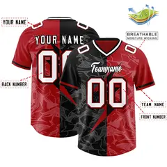 Black Red Split Lightning Pattern Football Jersey 2