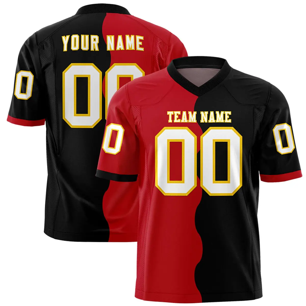 Black Red Split Mesh Authentic Football Jersey