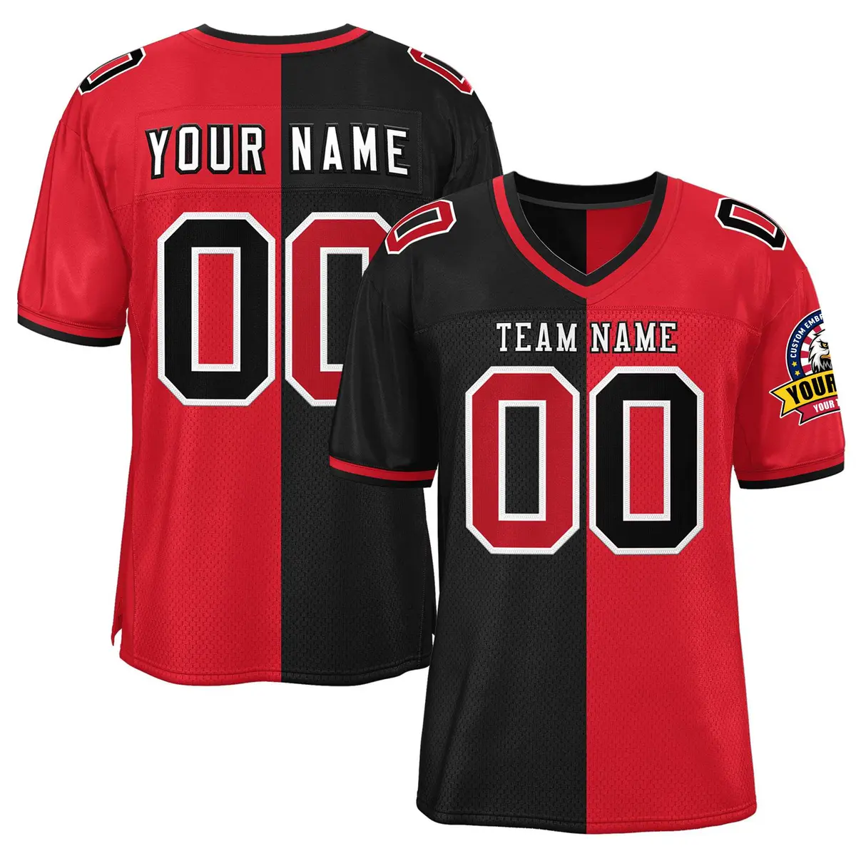 Black Red Split Two Tone Authentic Football Jersey