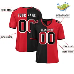 Black Red Split Two Tone Authentic Football Jersey 2