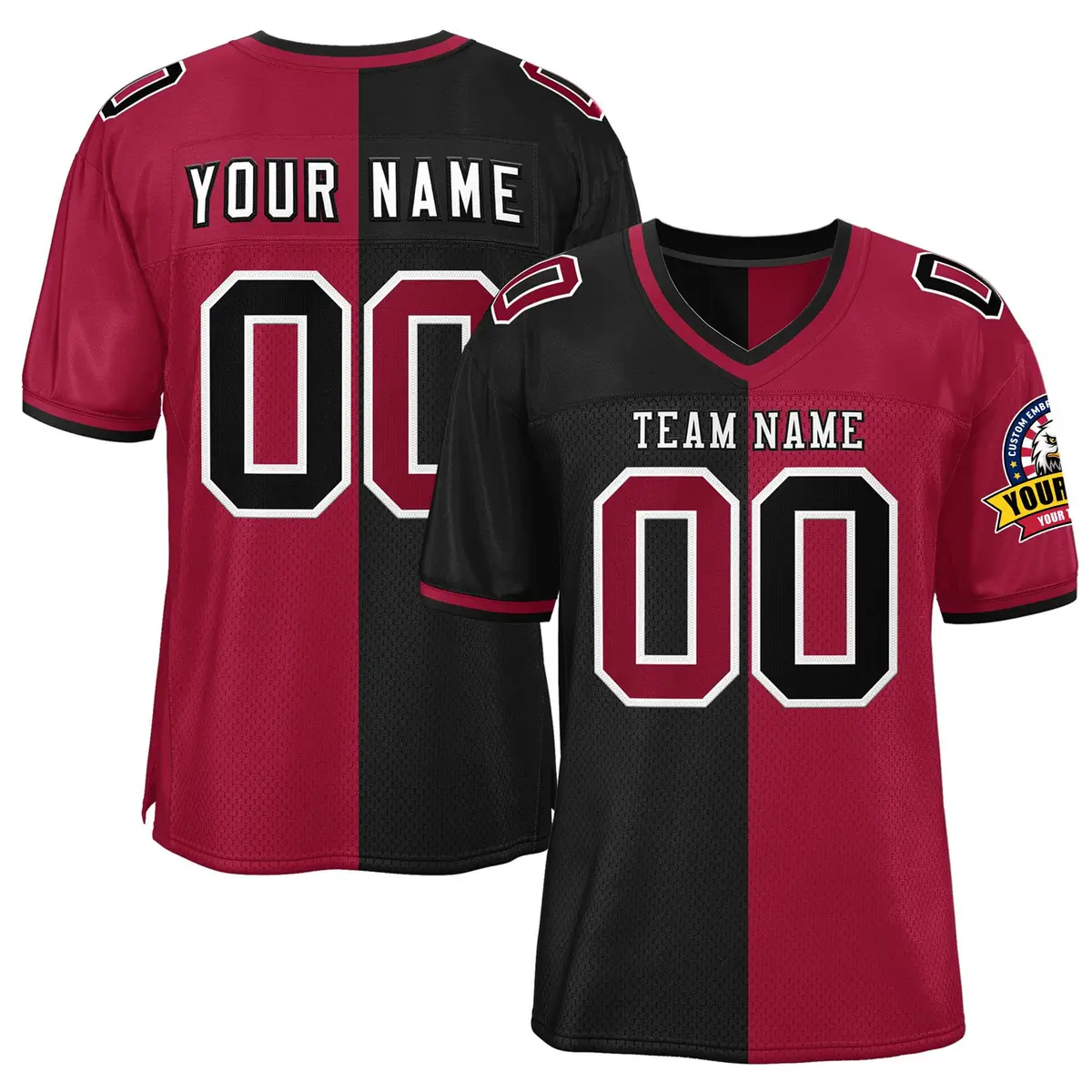 Black Red Split Two Tone Authentic Football Jersey