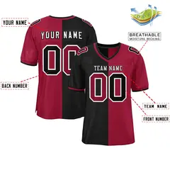 Black Red Split Two Tone Authentic Football Jersey 2