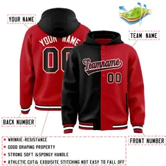 Black Red Split Two Tone Full-Snap Varsity Letterman Jacket Hoodie 4