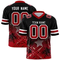 Black Red Star Gradient Flag Football Jersey