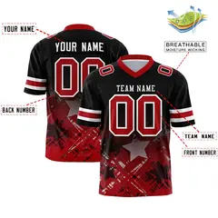 Black Red Star Gradient Flag Football Jersey 2