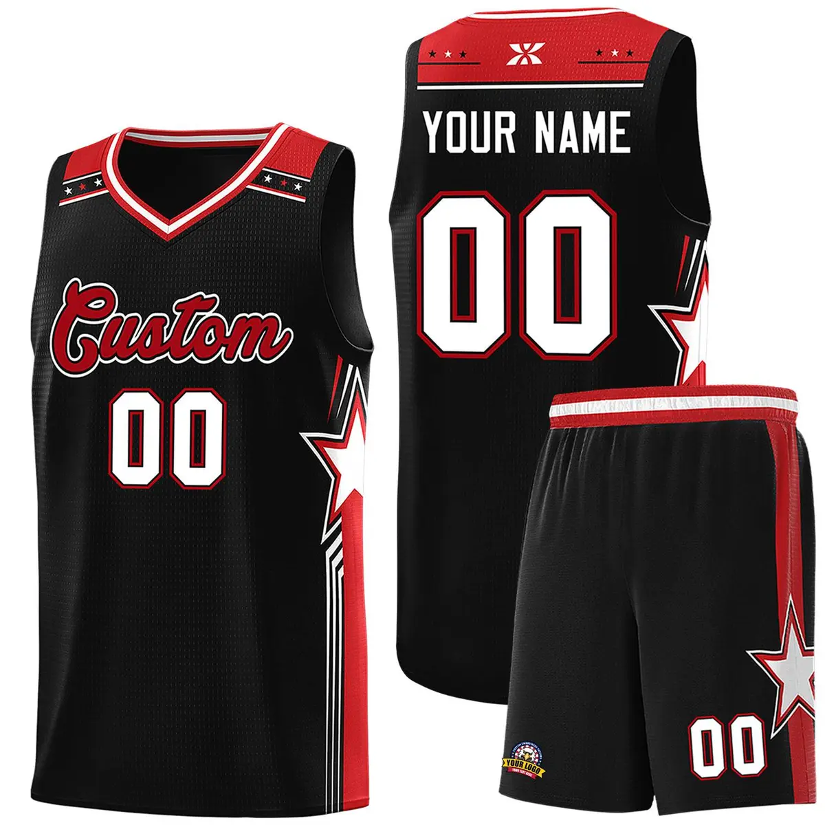 Black Red Star Graffiti Pattern Basketball Jersey