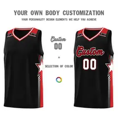 Black Red Star Graffiti Pattern Basketball Jersey 3