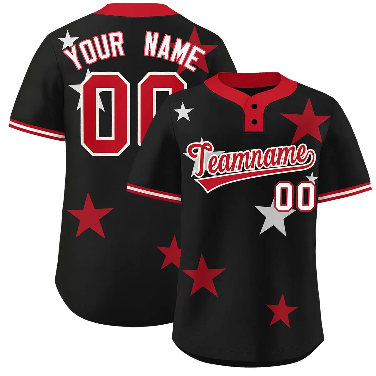 Black Red Star Graffiti Two-Button Baseball Jersey