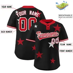 Black Red Star Graffiti Two-Button Baseball Jersey 2