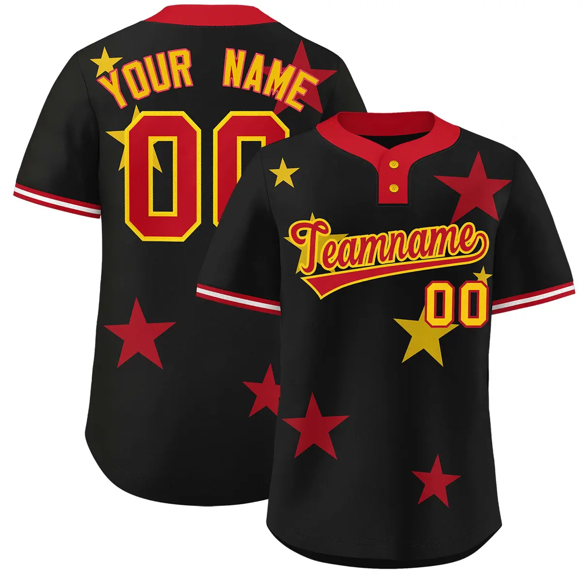Black Red Star Graffiti Two-Button Baseball Jersey
