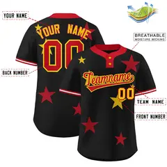 Black Red Star Graffiti Two-Button Baseball Jersey 2