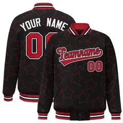Black Red Star Pattern Varsity Letterman Baseball Jacket 1