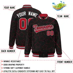 Black Red Star Pattern Varsity Letterman Baseball Jacket 2
