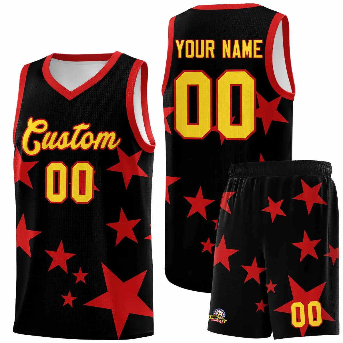 Black Red Star Print Graffiti Basketball Jersey Sets