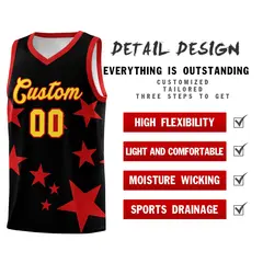 Black Red Star Print Graffiti Basketball Jersey Sets 2