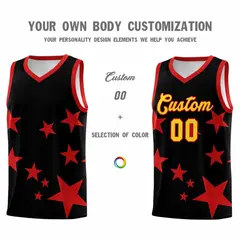 Black Red Star Print Graffiti Basketball Jersey Sets 3