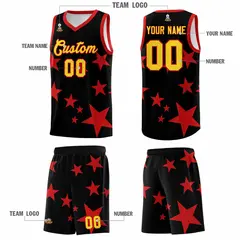Black Red Star Print Graffiti Basketball Jersey Sets 5