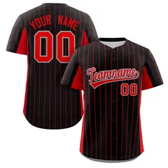 Black Red Stripe Full Button Authentic Baseball Jersey 1