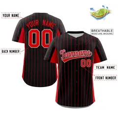 Black Red Stripe Full Button Authentic Baseball Jersey 2