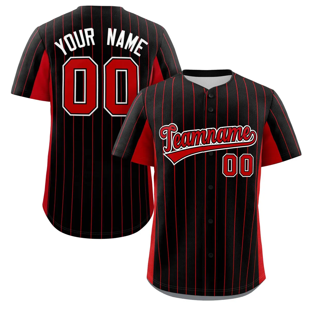 Black Red Stripe Full Button Authentic Baseball Jersey