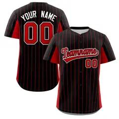 Black Red Stripe Full Button Authentic Baseball Jersey 1