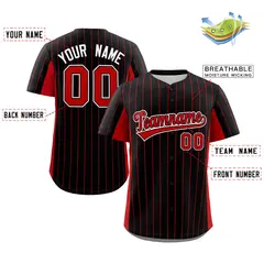 Black Red Stripe Full Button Authentic Baseball Jersey 2