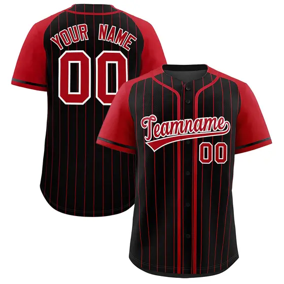 Black Red Stripe Raglan Sleeves Authentic Baseball Jersey