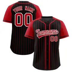 Black Red Stripe Raglan Sleeves Authentic Baseball Jersey 1