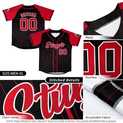 Black Red Stripe Raglan Sleeves Authentic Baseball Jersey 2