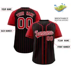 Black Red Stripe Raglan Sleeves Authentic Baseball Jersey 3