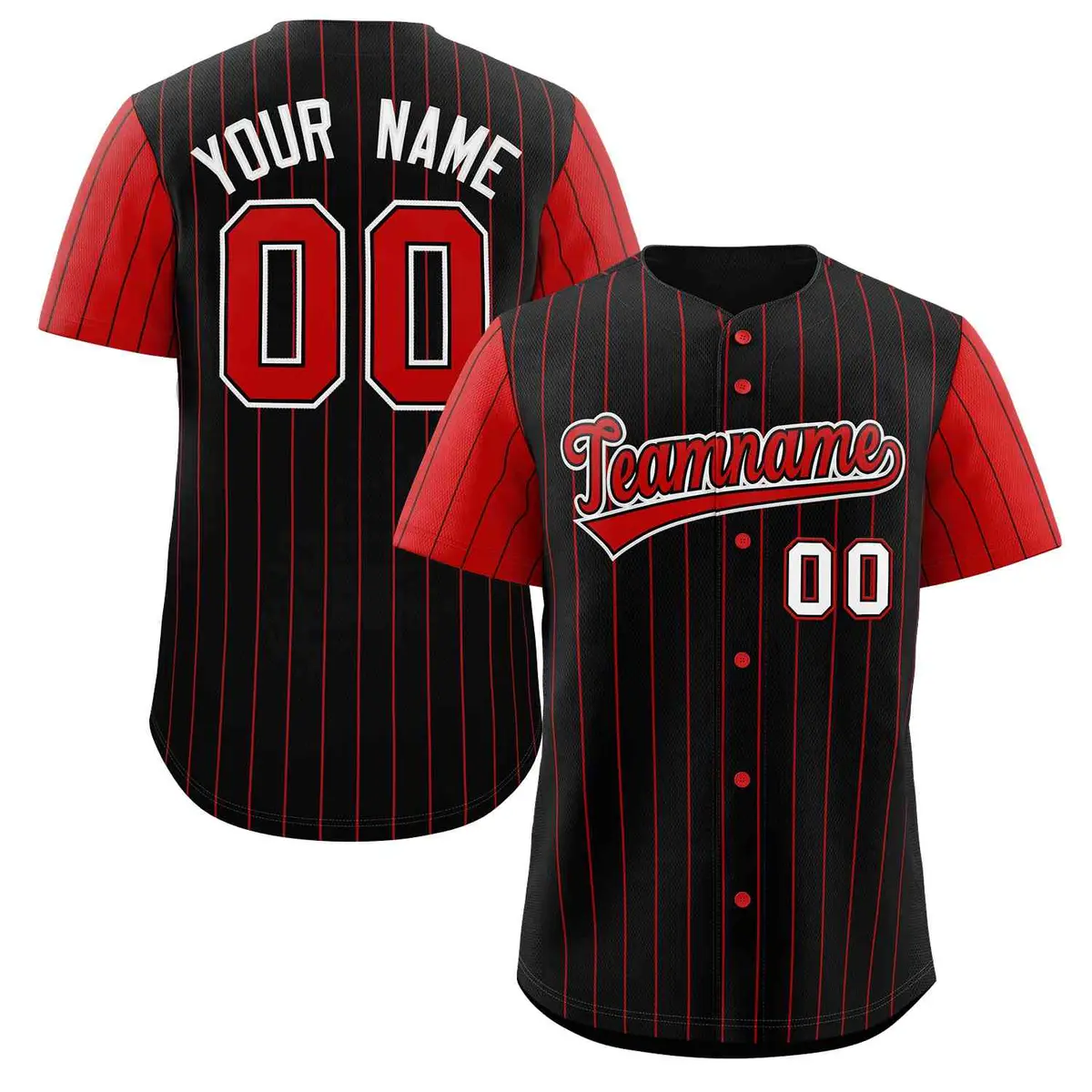Black Red Stripe Raglan Sleeves Authentic Baseball Jersey