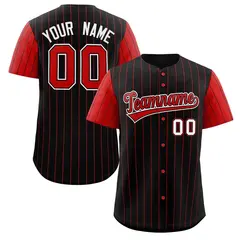 Black Red Stripe Raglan Sleeves Authentic Baseball Jersey 1