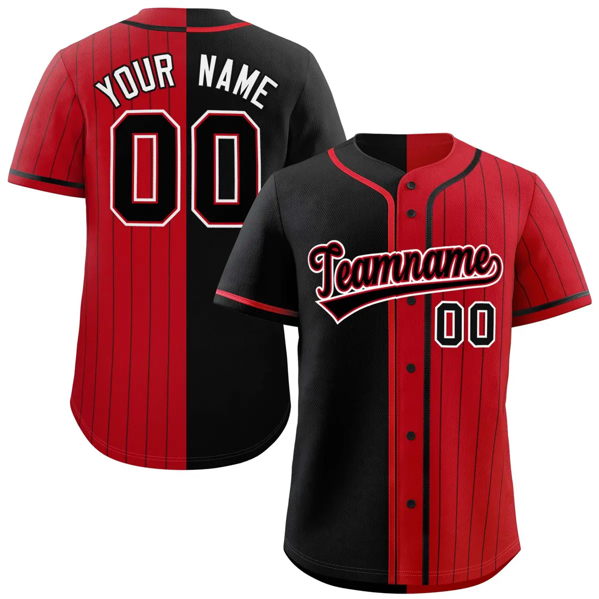 Black Red Stripe-Solid Combo Authentic Baseball Jersey