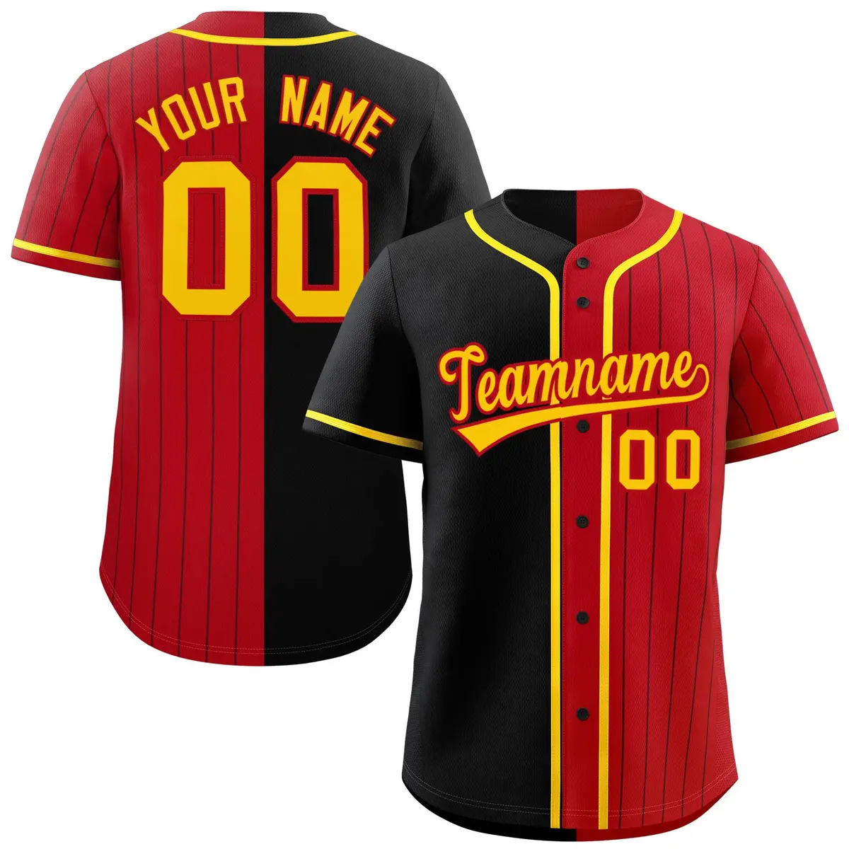 Black Red Stripe-Solid Combo Authentic Baseball Jersey