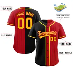 Black Red Stripe-Solid Combo Authentic Baseball Jersey 2