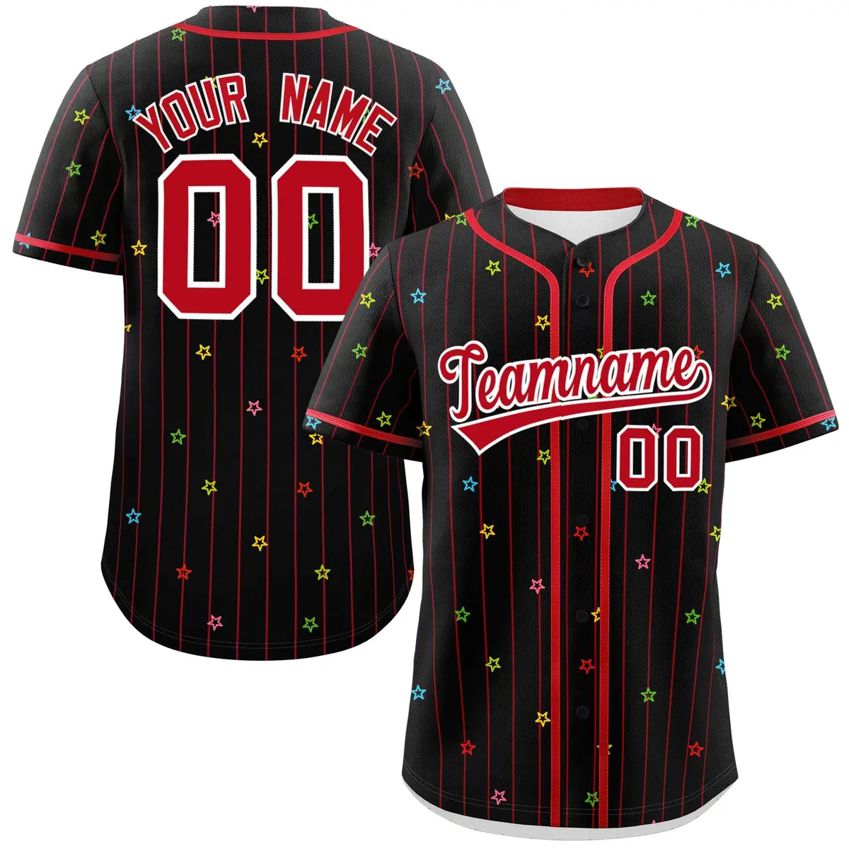 Black Red Stripe Star Pattern Baseball Jersey