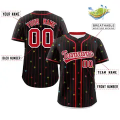 Black Red Stripe Star Pattern Baseball Jersey 2