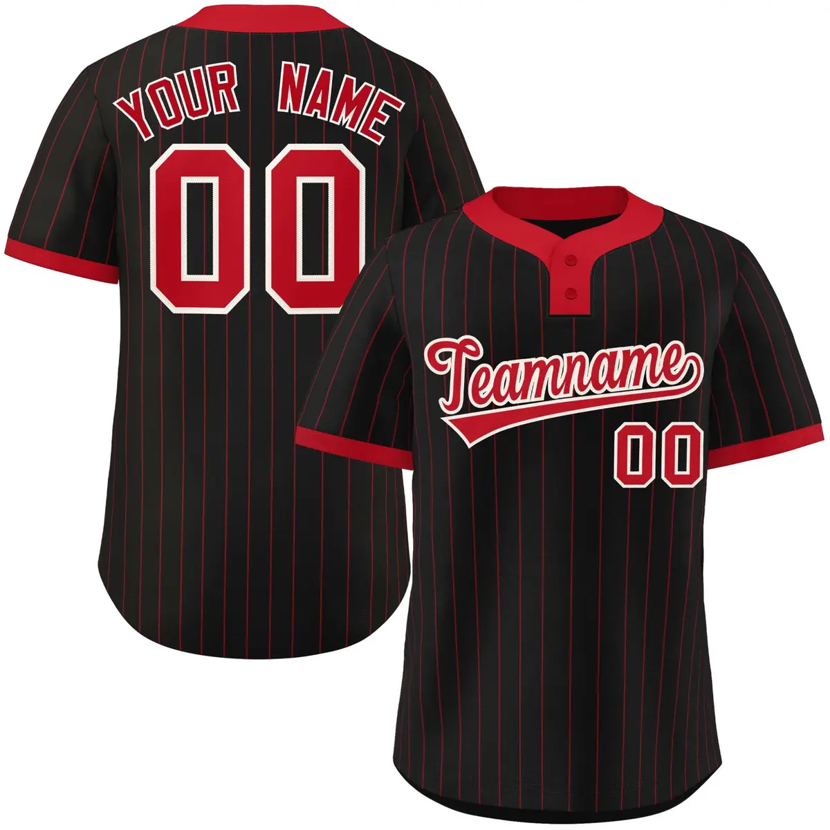 Black Red Stripe Two-Button Softball Jersey