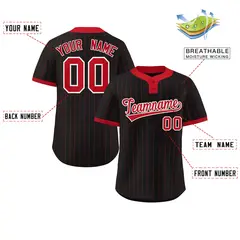 Black Red Stripe Two-Button Softball Jersey 2