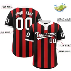 Black Red Stripe Two-Button Softball Jersey 2