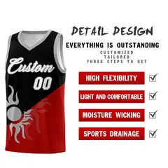 Black Red Sunburst Two Tone Basketball Jersey 3