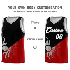 Black Red Sunburst Two Tone Basketball Jersey 4