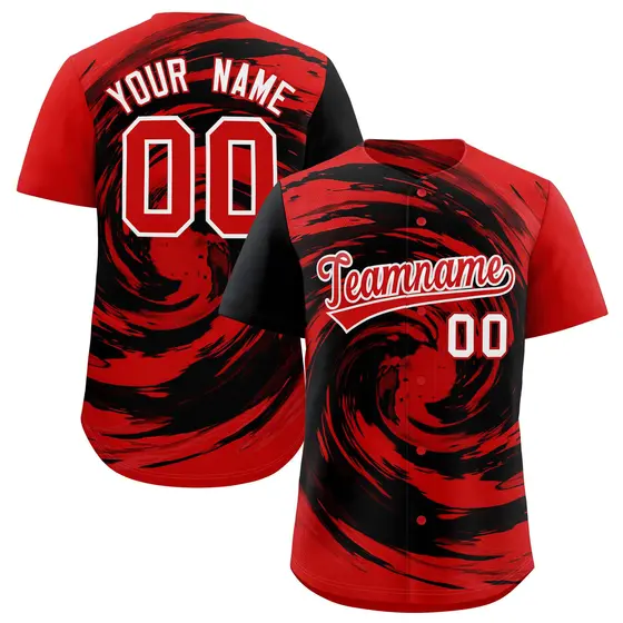 Black Red Swirl Graffiti Pattern Authentic Baseball Jersey