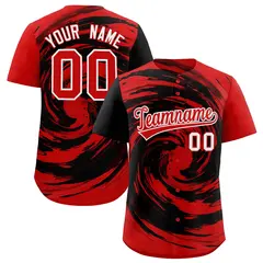 Black Red Swirl Graffiti Pattern Authentic Baseball Jersey 1